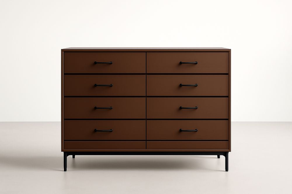 Commode en Bois Brun avec Poignées en Métal 8 Tiroirs