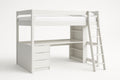 Lit mezzanine en bois blanc avec bureau et échelle